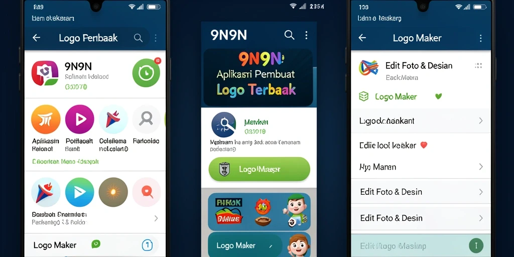 Tampilan antarmuka 9N9N saat mendesain logo yang menarik.
