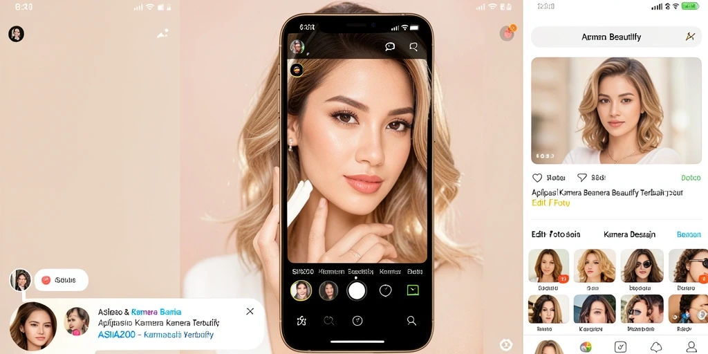Antarmuka elegan <strong>ASIA200</strong> dengan fitur Kamera Beautify yang mudah digunakan.