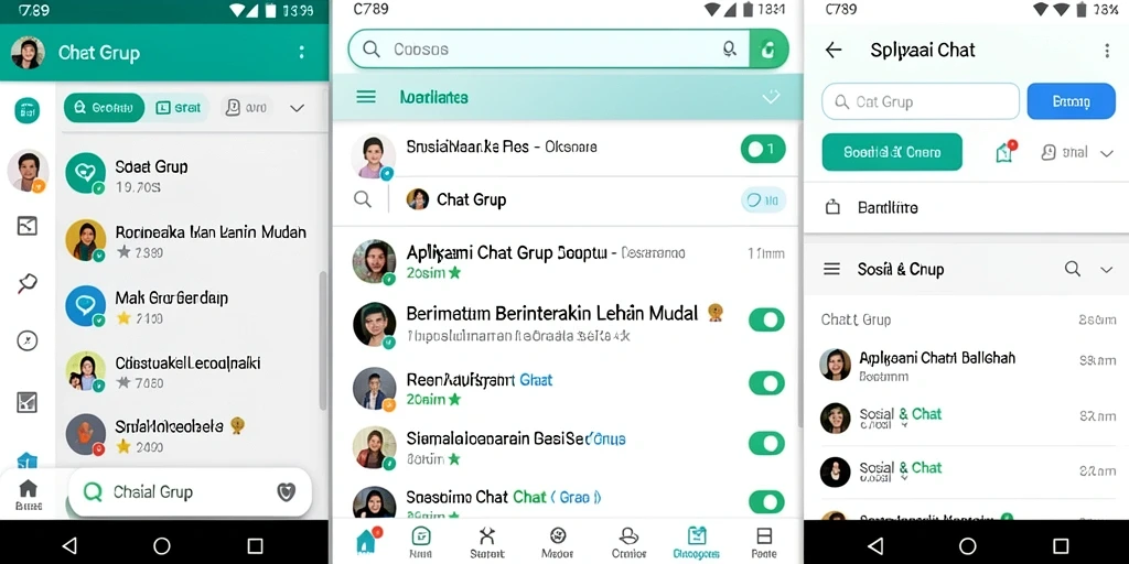 Antarmuka C789 menampilkan berbagai fitur Chat Grup dengan mudah dan interaktif.