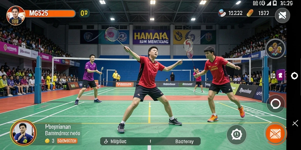 Tampilan antarmuka MG525 saat bermain badminton yang seru.