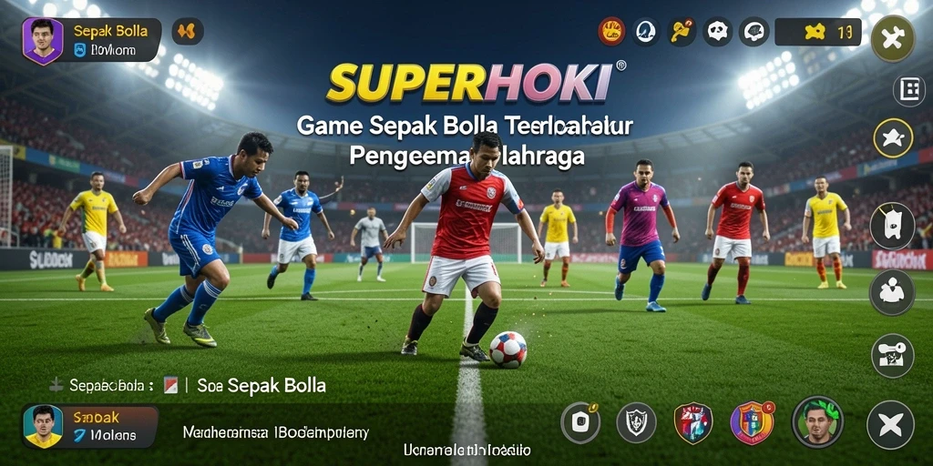 Tampilan antarmuka game sepak bola SUPERHOKI yang menarik.